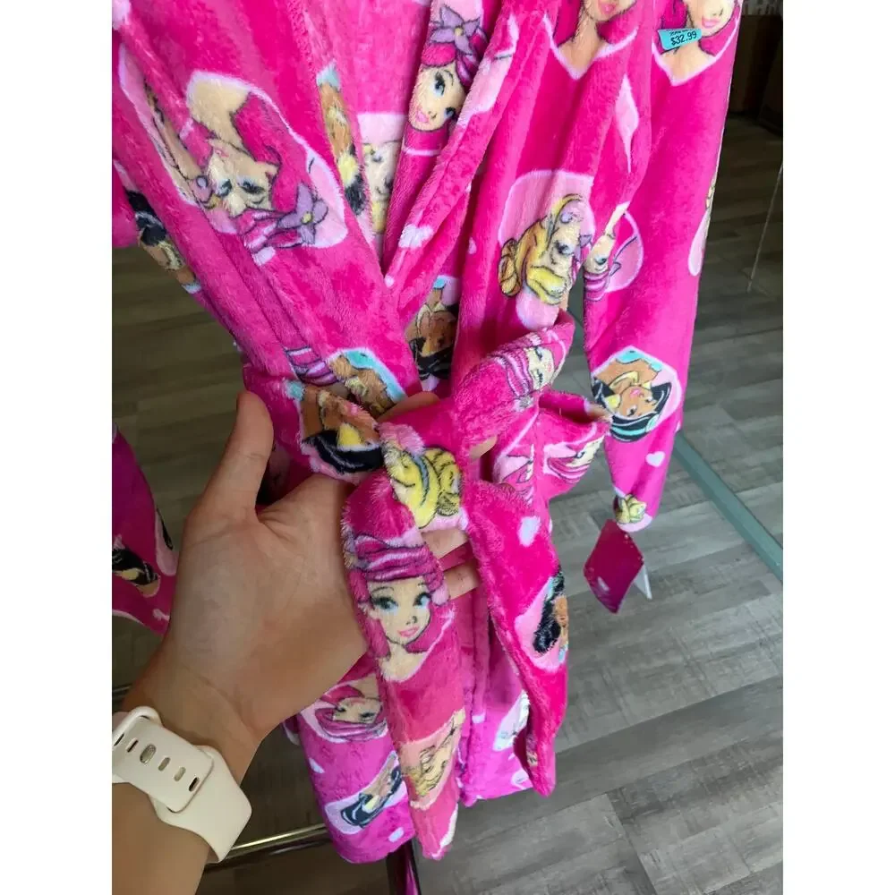 Disney Princess Girl's Fleece Pink Heart Character Bathrobe Size 10